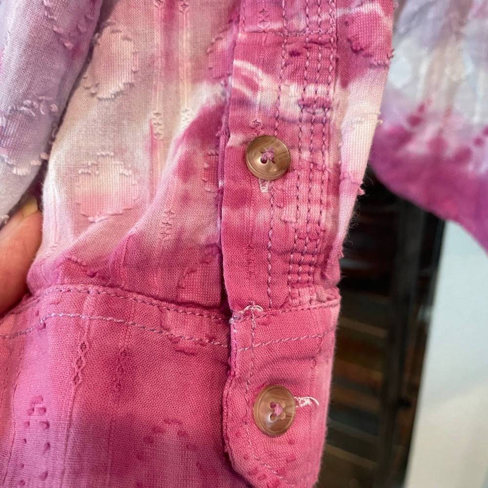 Pilcro Anthropologie Janesse Purple white tie dye button up long sleeve blouse - Picture 8 of 11